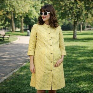 Vintage 1960s Ed Volin New York Maternity Yellow Dress Rhinestone Buttons Size 8